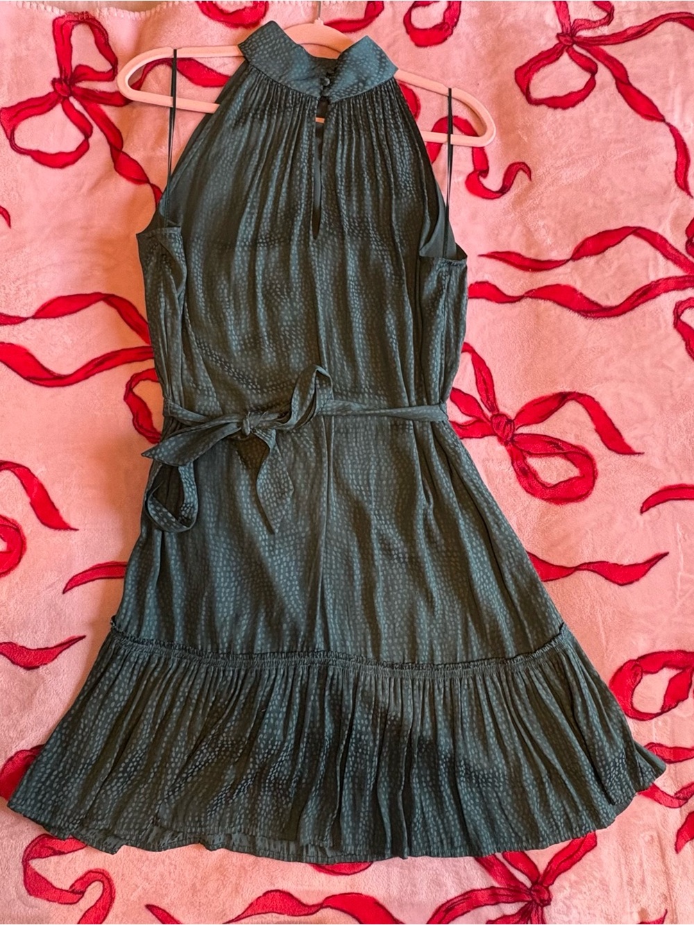 PAIGE Teal Halter Mini Dress with Waist Tie